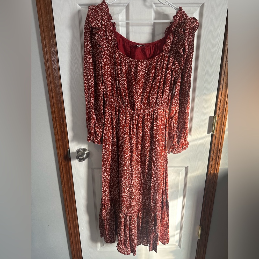 Pink Blush Rust Floral Square Neck Ruffle Long Sleeve Maternity Dress size M